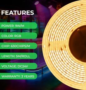 630LEDs Side View RGB COB LED Strips